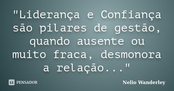 "Liderança e Confiança são pilares de gestão, quando ausente ou muito fraca, desmonora a relação..."... Frase de Nélio Wanderley.