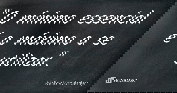 "O mínimo essencial é o máximo a se utilizar."... Frase de Nélio Wanderley.