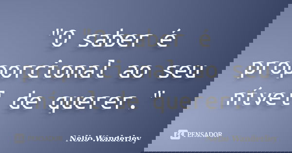 "O saber é proporcional ao seu nível de querer."... Frase de Nélio Wanderley.