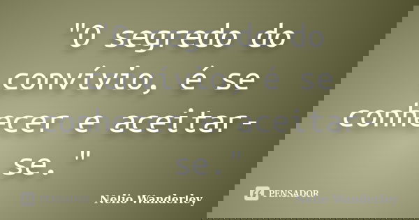 "O segredo do convívio, é se conhecer e aceitar-se."... Frase de Nélio Wanderley.