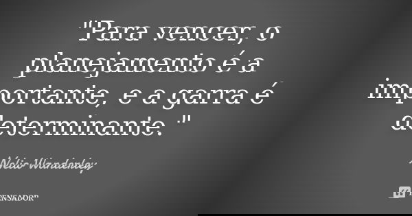 "Para vencer, o planejamento é a importante, e a garra é determinante."... Frase de Nélio Wanderley.