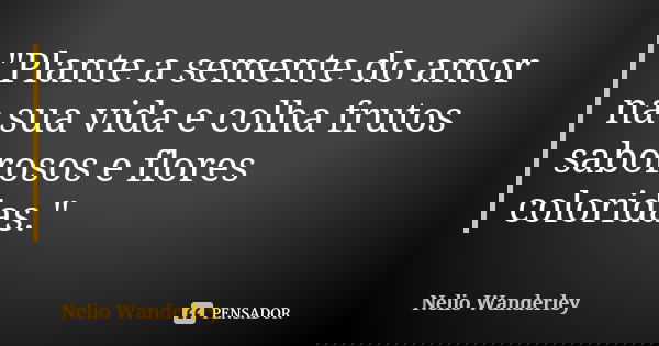 "Plante a semente do amor na sua vida e colha frutos saborosos e flores coloridas."... Frase de Nélio Wanderley.