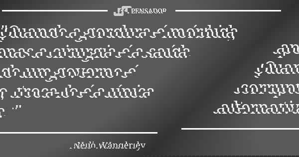 "Quando a gordura é mórbida, apenas a cirurgia é a saída. Quando um governo é corrupto, troca-lo é a única alternativa."... Frase de Nélio Wanderley.