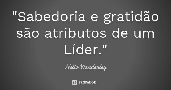 "Sabedoria e gratidão são atributos de um Líder."... Frase de Nélio Wanderley.