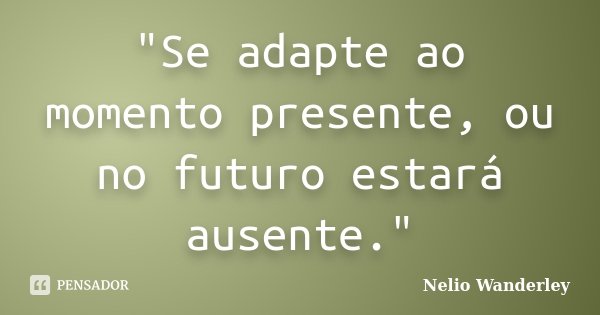"Se adapte ao momento presente, ou no futuro estará ausente."... Frase de Nélio Wanderley.