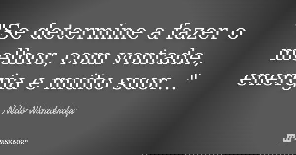 "Se determine a fazer o melhor, com vontade, energia e muito suor..."... Frase de Nélio Wanderley.