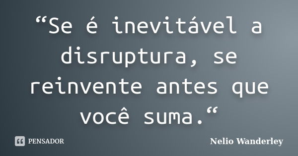 “Se é inevitável a disruptura, se reinvente antes que você suma.“... Frase de Nélio Wanderley.