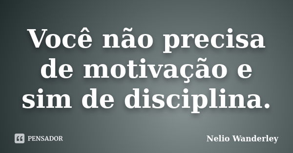 Você não precisa de motivação e sim de disciplina.... Frase de Nélio Wanderley.