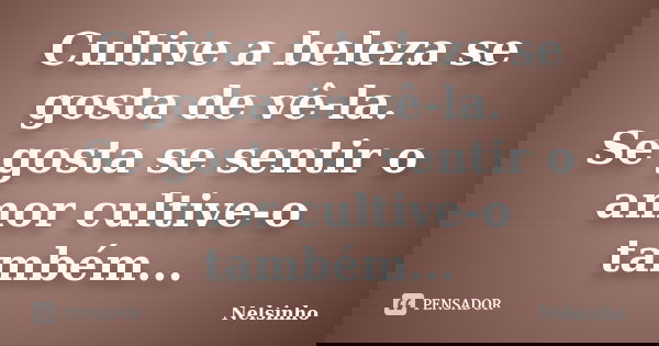 Cultive a beleza se gosta de vê-la. Se gosta se sentir o amor cultive-o também...... Frase de Nelsinho.