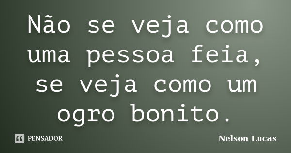 Não se veja como uma pessoa feia, se veja como um ogro bonito.... Frase de Nelson Lucas.