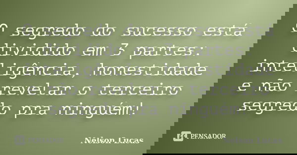 O segredo do sucesso está dividido em 3 partes: inteligência, honestidade e não revelar o terceiro segredo pra ninguém!... Frase de Nelson Lucas.