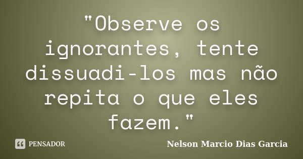 "Observe os ignorantes, tente dissuadi-los mas não repita o que eles fazem."... Frase de Nelson Marcio Dias Garcia.