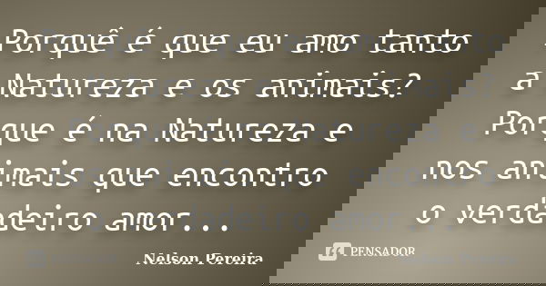 Porquê é que eu amo tanto a Natureza e os animais? Porque é na Natureza e nos animais que encontro o verdadeiro amor...... Frase de Nelson Pereira.