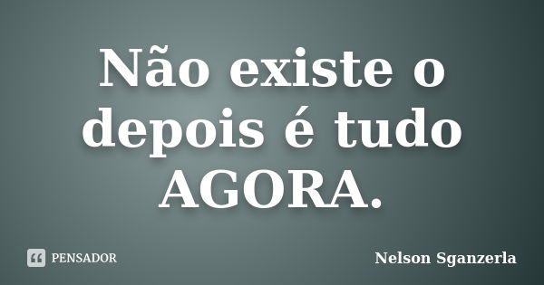 Não existe o depois é tudo AGORA.... Frase de Nelson Sganzerla.