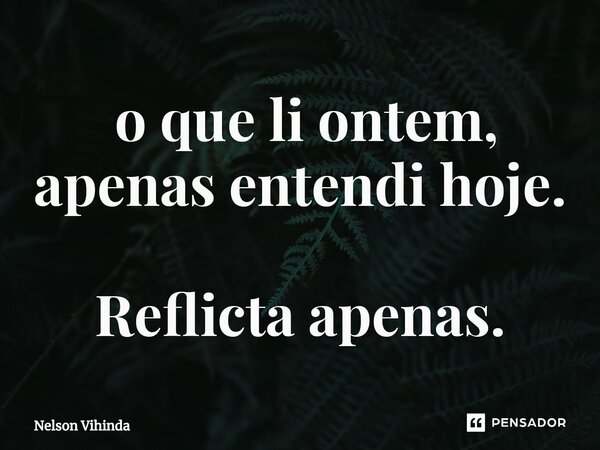 ⁠ o que li ontem, apenas entendi hoje.
Reflicta apenas.... Frase de Nelson Vihinda.