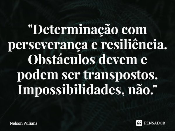 ⁠"Determinação com perseverança e resiliência. Obstáculos devem e podem ser transpostos. Impossibilidades, não."... Frase de Nelson Wilians.