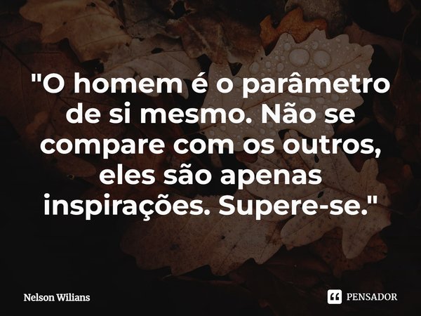 ⁠"O homem é o parâmetro de si mesmo. Não se compare com os outros, eles são apenas inspirações. Supere-se."... Frase de Nelson Wilians.