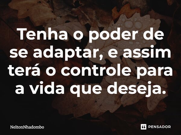 Tenha o poder de se adaptar, e assim terá o controle para a vida que deseja.... Frase de NeltonNhadombo.