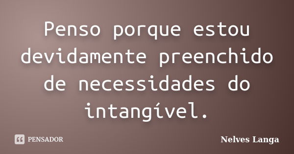 Penso porque estou devidamente preenchido de necessidades do intangível.... Frase de Nelves langa.