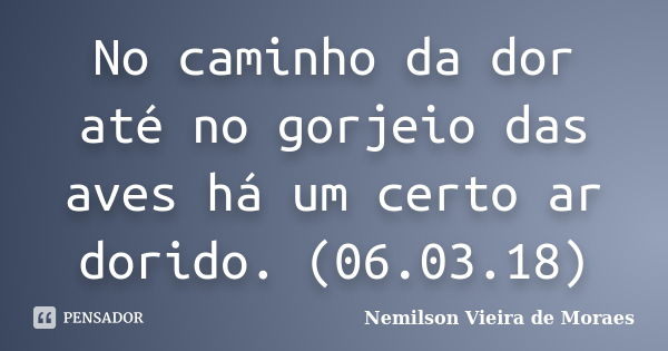 No caminho da dor até no gorjeio das aves há um certo ar dorido. (06.03.18)... Frase de nemilson Vieira de Moraes.