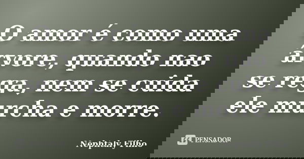 O amor é como uma árvore, quando nao se rega, nem se cuida ele murcha e morre.... Frase de Nephtaly Filho.