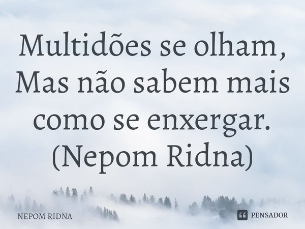 ⁠Multidões se olham,
Mas não sabem mais como se enxergar.
(Nepom Ridna)... Frase de NEPOM RIDNA.