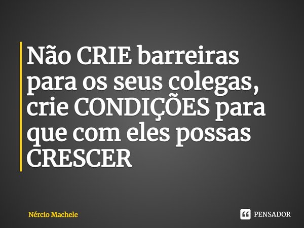 ⁠Não CRIE barreiras para os seus colegas, crie CONDIÇÕES para que com eles possas CRESCER... Frase de Nércio Machele.
