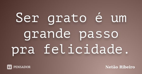 Ser grato é um grande passo pra felicidade.... Frase de Netão Ribeiro.