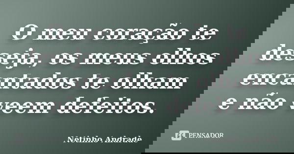 O meu coração te deseja, os meus olhos encantados te olham e não veem defeitos.... Frase de Netinho Andrade.