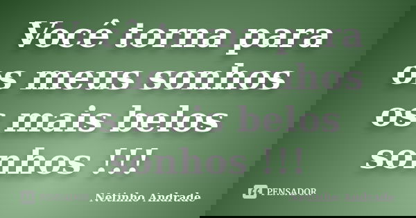 Você torna para os meus sonhos os mais belos sonhos !!!... Frase de Netinho Andrade.