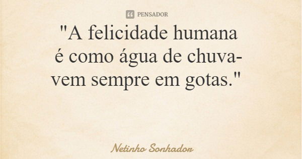 "A felicidade humana é como água de chuva- vem sempre em gotas."... Frase de Netinho Sonhador.