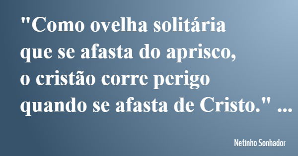 "Como ovelha solitária que se afasta do aprisco, o cristão corre perigo quando se afasta de Cristo."... Frase de Netinho Sonhador.