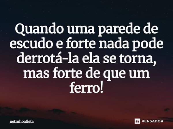 ⁠Quando uma parede de escudo e forte nada pode derrotá-la ela se torna, mas forte de que um ferro!... Frase de Netinhoatleta.
