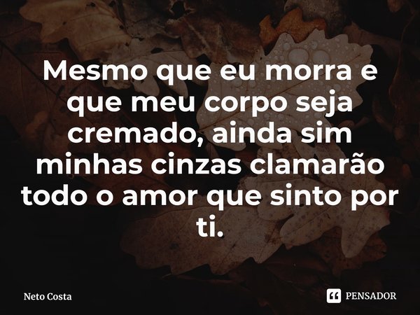 Mesmo que eu morra e que meu corpo seja cremado, ainda sim minhas cinzas clamarão⁠ todo o amor que sinto por ti.... Frase de Neto Costa.