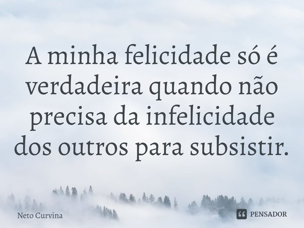 ⁠A minha felicidade só é verdadeira quando não precisa da infelicidade dos outros para subsistir.... Frase de Neto Curvina.