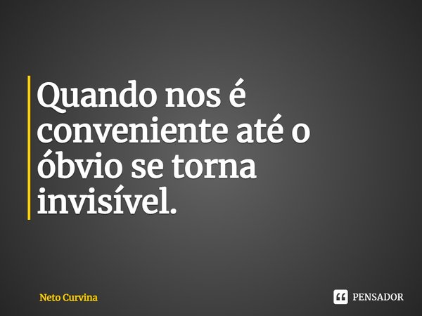 ⁠Quando nos é conveniente até o óbvio se torna invisível.... Frase de Neto Curvina.