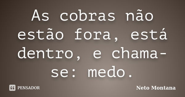 As cobras não estão fora, está dentro, e chama-se: medo.... Frase de Neto Montana.