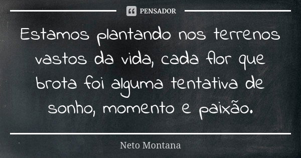 Estamos plantando nos terrenos vastos da vida, cada flor que brota foi alguma tentativa de sonho, momento e paixão.... Frase de Neto Montana.