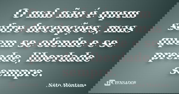 O mal não é quem sofre decepções, mas quem se ofende e se prende, liberdade sempre.... Frase de Neto Montana.