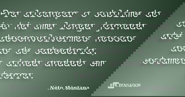 Pra alcançar o sublime do céu há uma longa jornada até desenvolvermos nossas asas de sabedoria, estamos ainda andado em terra.... Frase de Neto Montana.
