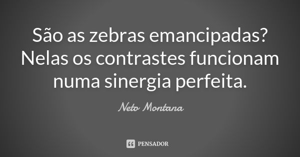 São as zebras emancipadas? Nelas os contrastes funcionam numa sinergia perfeita.... Frase de Neto Montana.