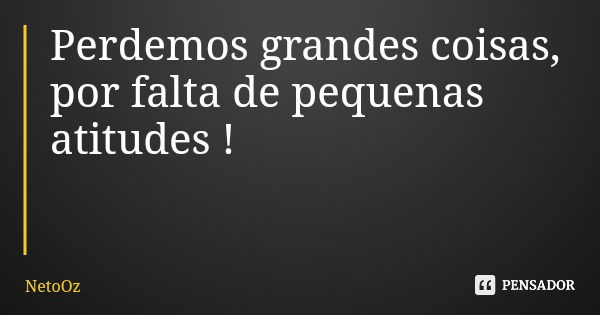 Perdemos grandes coisas, por falta de pequenas atitudes !... Frase de NetoOz.