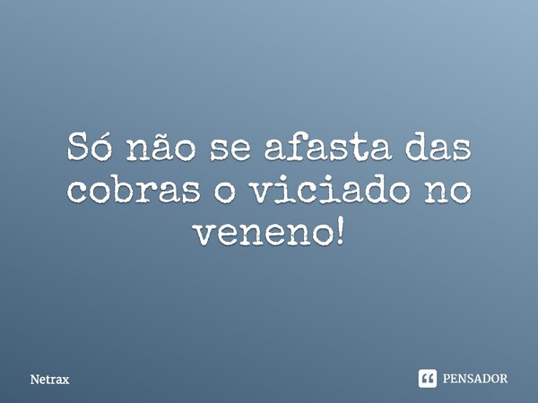 Só ⁠não se afasta das cobras o viciado no veneno!... Frase de NETRAX.