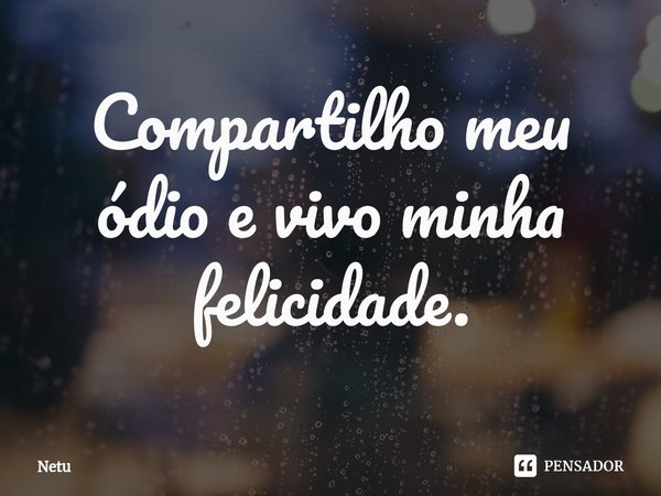 ⁠Compartilho meu ódio e vivo minha felicidade.... Frase de Netu.