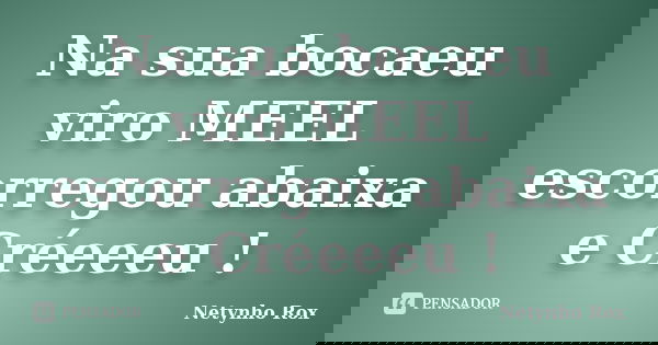 Na sua bocaeu viro MEEL escorregou abaixa e Créeeeu !... Frase de Netynho Rox.