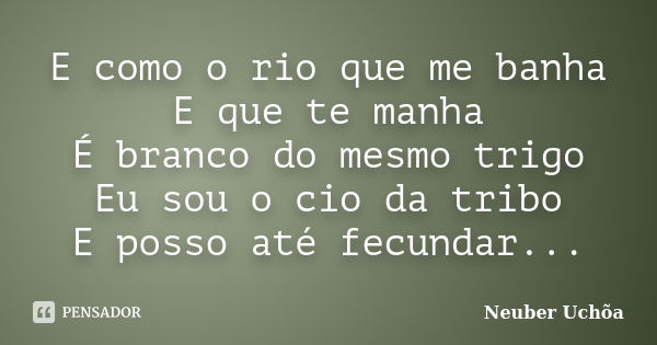 E como o rio que me banha E que te manha É branco do mesmo trigo Eu sou o cio da tribo E posso até fecundar...... Frase de Neuber Uchõa.