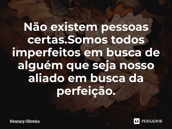 ⁠Não existem pessoas certas.Somos todos imperfeitos em busca de alguém que seja nosso aliado em busca da perfeição.... Frase de Neuracy Oliveira.