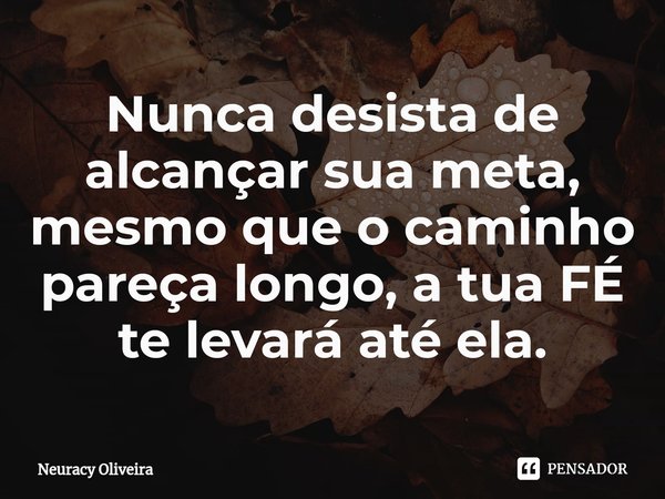 ⁠Nunca desista de alcançar sua meta, mesmo que o caminho pareça longo, a tua FÉ te levará até ela.... Frase de Neuracy Oliveira.