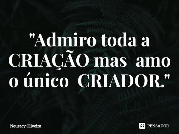 ⁠"Admiro toda a CRIAÇÃO mas amo o único CRIADOR. "... Frase de Neuracy Oliveira.