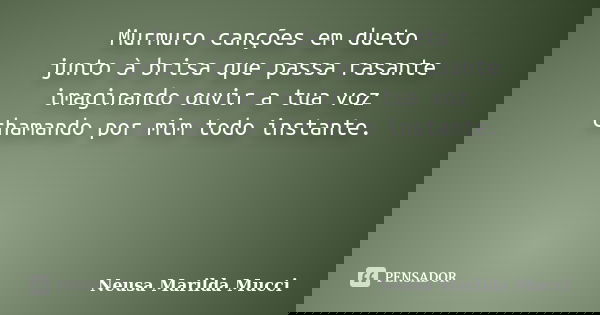 Murmuro canções em dueto junto à brisa que passa rasante imaginando ouvir a tua voz chamando por mim todo instante.... Frase de Neusa Marilda Mucci.